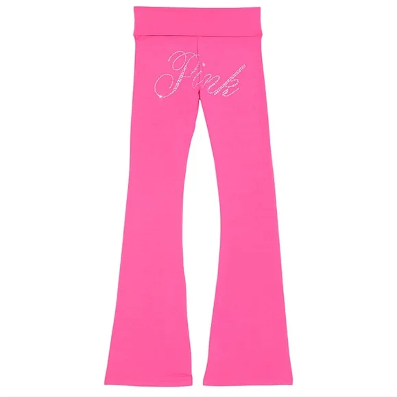 VS PINK YOGA PANTS BLING FLARE LEGGINGS ROSE Y2K - Picture 4 of 7